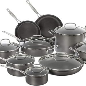 Cuisinart 17-Piece Pots and Pans Set, Non Stick Hard Anodized Cookware Set, Compatible with Electric, Gas Cooktops, Dishwasher Safe, Oven Safe Pot Set