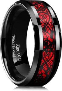 King Will Men's Dragon Celtic Tungsten Ring, 5/6/7/8mm Widths, Polished Beveled Edge Comfort Fit Carbide Wedding Band Promise Rings Size 4-16