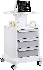VEVOR 4 Tiers Lab Carts, Lab Utility Cart with 3 Drawers & 1 Top Tray, Mobile Medical Cart with ABS Material, Lab Rolling Cart with 4 Silent Wheels for Lab, Clinic, Hospital, Salon, White
