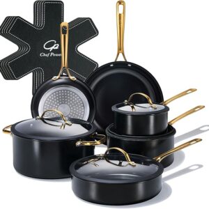 Chef Power Ceramic Cookware Sets, 15Pcs Pots and Pans Set Non Stick, Cookware Set with Stainless Steel