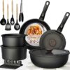 Astercook Non Stick RV Pots and Pans Ceramic Kitchen Cookware Set with Detachable/Removable Handle