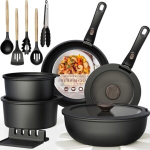 Astercook Non Stick RV Pots and Pans Ceramic Kitchen Cookware Set with Detachable/Removable Handle