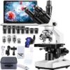 Trinocular Microscope 40X-5000X Magnification Laboratory Grade with Dual Mechanical Stage and HD USB Camera Microscopes for Adults（Adult Trinocular Microscope with Electronic Eyepiece