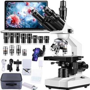 Trinocular Microscope 40X-5000X Magnification Laboratory Grade with Dual Mechanical Stage and HD USB Camera Microscopes for Adults（Adult Trinocular Microscope with Electronic Eyepiece