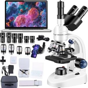 dult Trinocular Microscope WF10x and WF25x Eyepieces 40X-5000X Magnification, Digital Lab Trinocular Compound LED Microscope (Trinocular Microscope with Electronic Eyepieces)