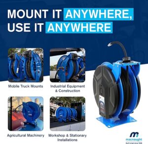 Macnaught M3 Slow Retraction Grease Safety Hose Reel 1/4” x 50 ft, Heavy Duty, Dual Pedestal, 5800PSI