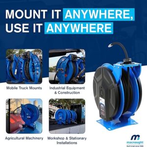 Macnaught M3 Slow Retraction Grease Safety Hose Reel 1/4” x 50 ft, Heavy Duty, Dual Pedestal, 5800PSI