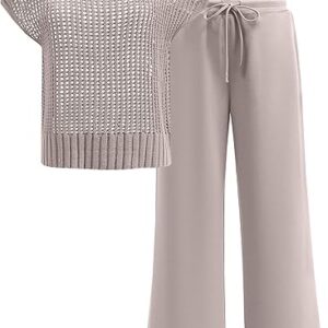 ANRABESS Women Two Piece Outfits Crochet Sheer Knit Sweater