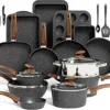Kitchen Induction Cookware & Bakeware Set - 30 Piece Black Granite Cooking Pans Set, Non-Stick Pots and Pans Set