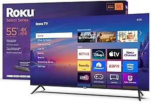 Roku Smart TV – 55-Inch Select Series, 4K HDR TV – Roku TV with Enhanced Voice Remote – Flat Screen LED Television with Wi-Fi for Streaming Live Local News, Sports, Family Entertainment